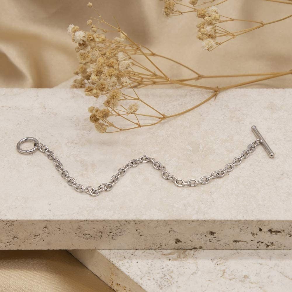 9ct White Gold Belcher Bracelet, Stylish T-Bar Design, 4mm, 7", Gift Box Included - Samuel Perry