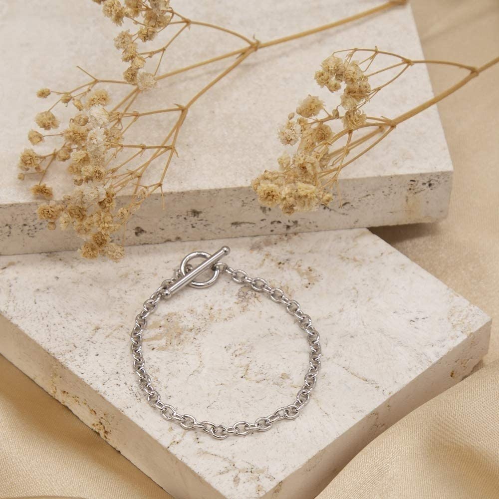 9ct White Gold Belcher Bracelet, Stylish T-Bar Design, 4mm, 7", Gift Box Included - Samuel Perry