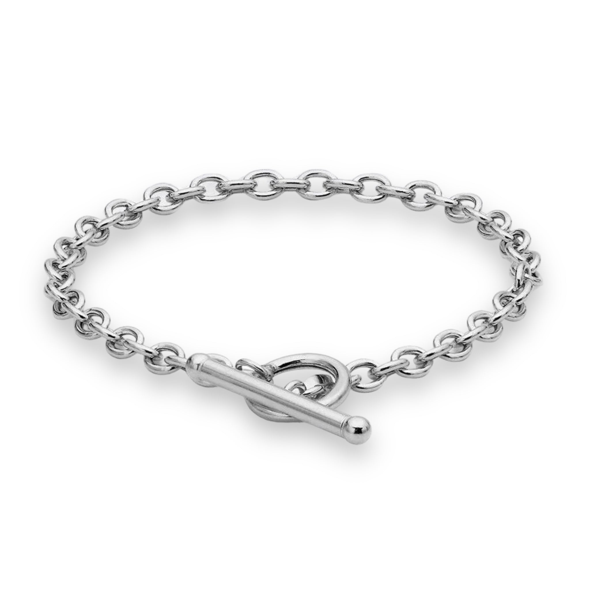 9ct White Gold Belcher Bracelet, Stylish T-Bar Design, 4mm, 7", Gift Box Included - Samuel Perry