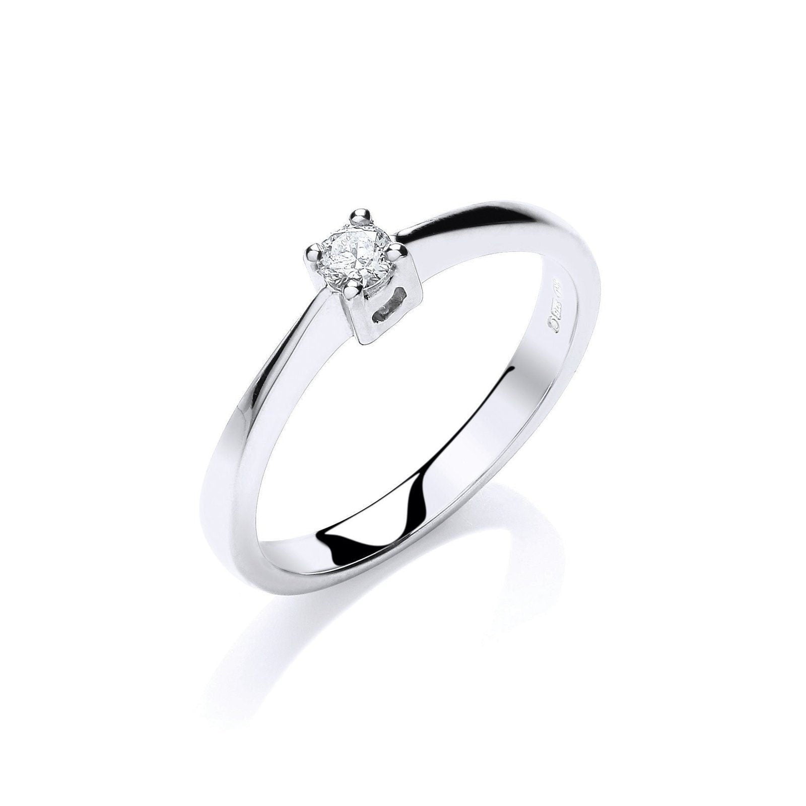 9ct White Gold Classic Solitaire Diamond Engagement Ring, 0.10ct, Eternal Commitment, All Sizes - Samuel Perry