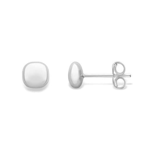 9ct White Gold Cushion Satin Stud Earrings, Soft Glamour, 5mm, 0.70g, Gift Box Included - Samuel Perry