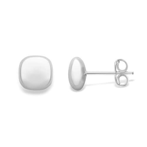 9ct White Gold Cushion Shape Stud Earrings, Satin Finish, Modern 7mm, 1.00g, Gift box included - Samuel Perry