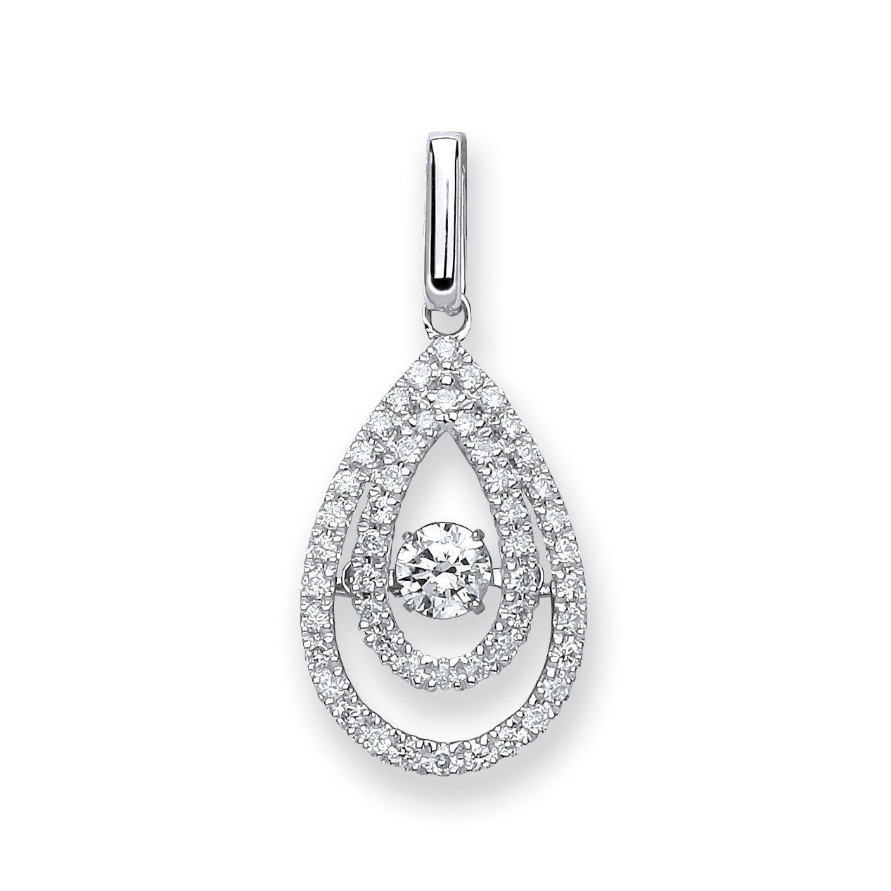 9ct White Gold Dancing Diamond Teardrop Pendant, 0.38ct Playful Brilliance, Trendy 24mm Design, Women's 16-20" Chain, Gift Box Included - Samuel Perry