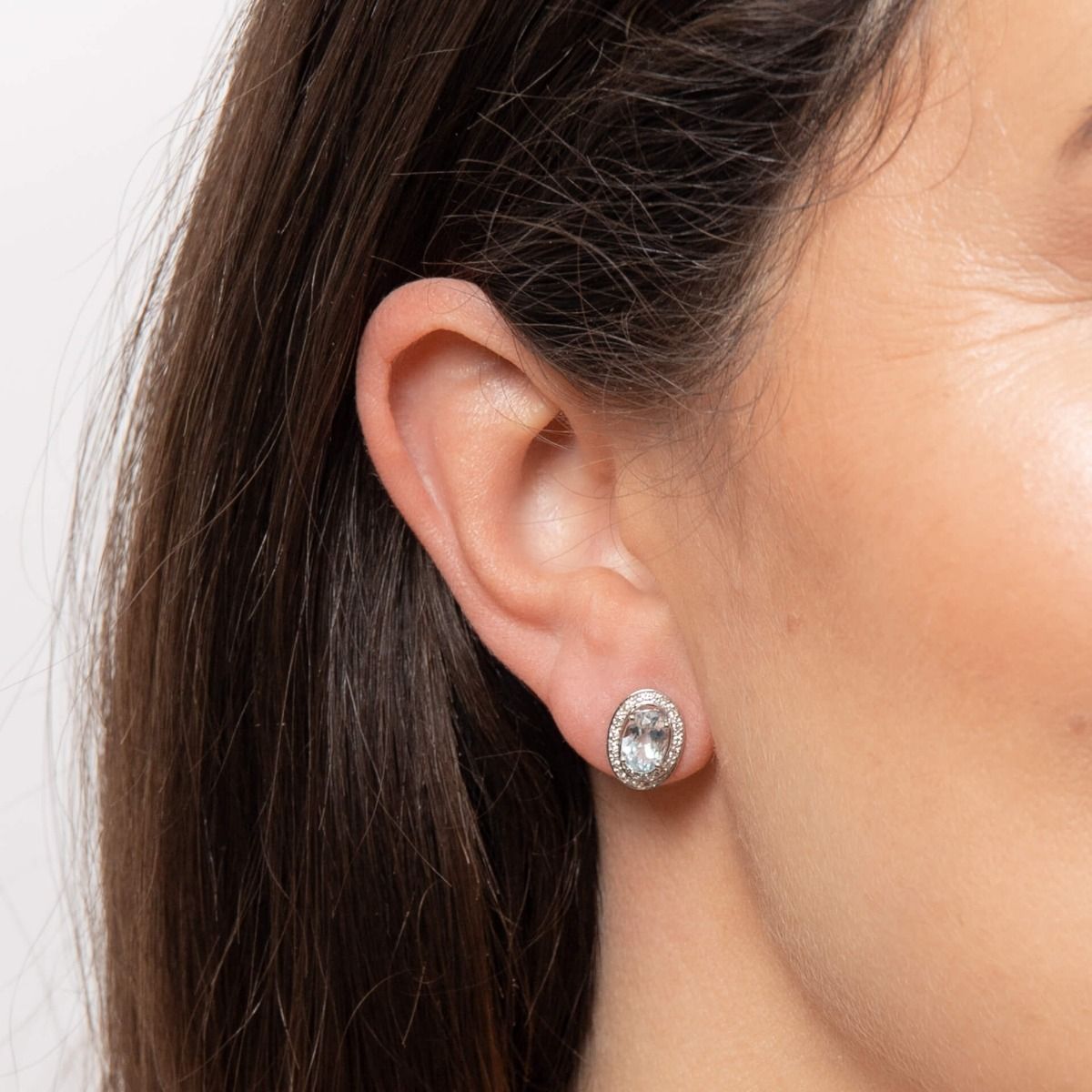 9ct White Gold Diamond & Aquamarine Earrings - Samuel Perry