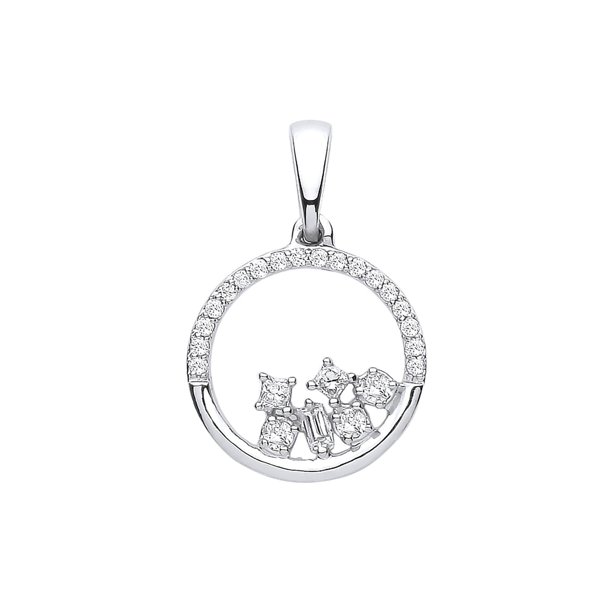 9ct White Gold Diamond Circle Pendant, 0.14ct Sophisticated Charm, 18mm, Trendy 16-20" Chain Option, Gift Box Included - Samuel Perry