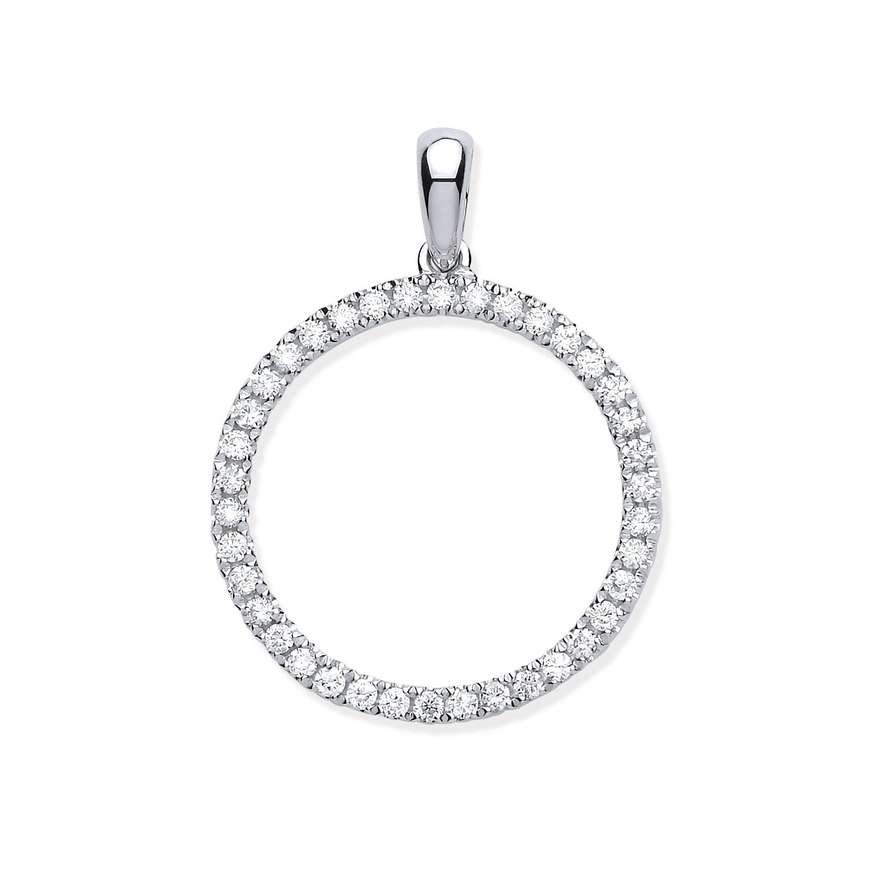 9ct White Gold Diamond Circle Pendant, 0.33ct Endless Elegance, Women's Jewel, 26mm, 16-20" Chain Option, Gift Box Included - Samuel Perry