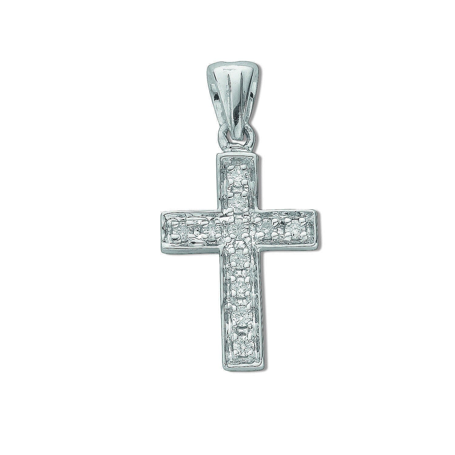 9ct White Gold Diamond Cross Pendant Necklace, 0.10ct Divine Elegance, Unisex, 26mm, 16-20" Chain Option, Gift Box Included - Samuel Perry