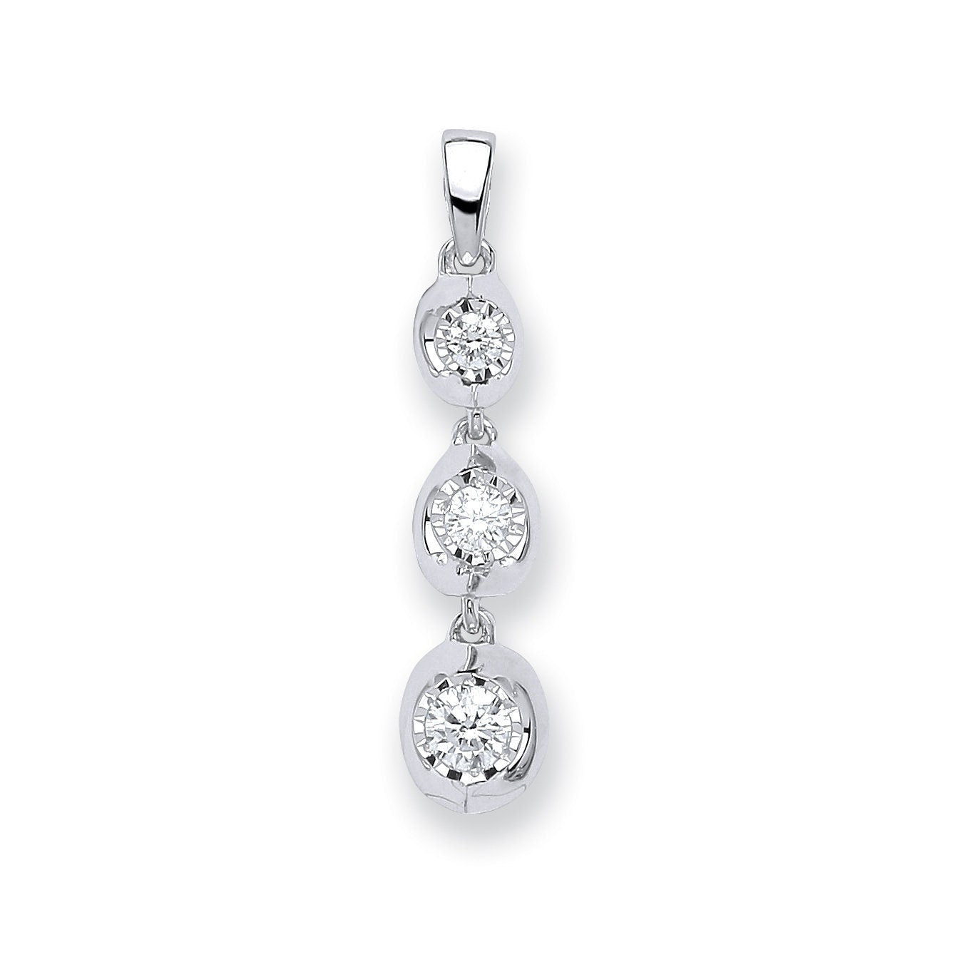 9ct White Gold Diamond Drop Pendant, 0.23ct Classic Beauty, Women's Must-Have, 25mm, 16-20" Chain Option, Gift Box Included - Samuel Perry