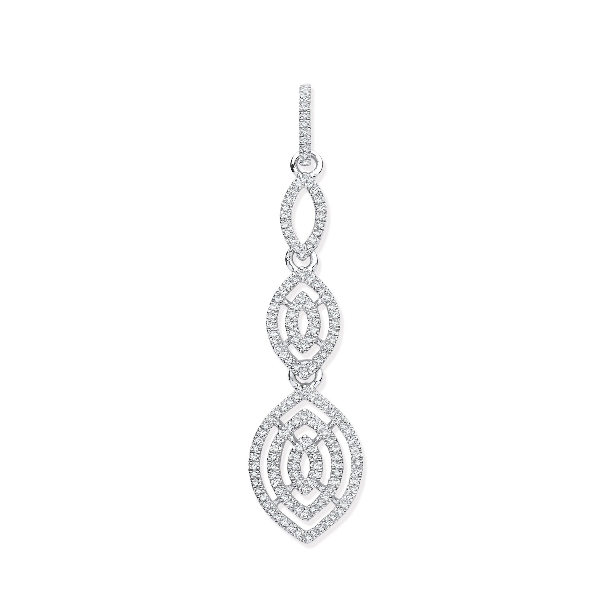9ct White Gold Diamond Drop Pendant, 0.25ct Luxe Drizzle, Women's Chic, 46mm, 16-20" Chain Option, Gift Box Included - Samuel Perry
