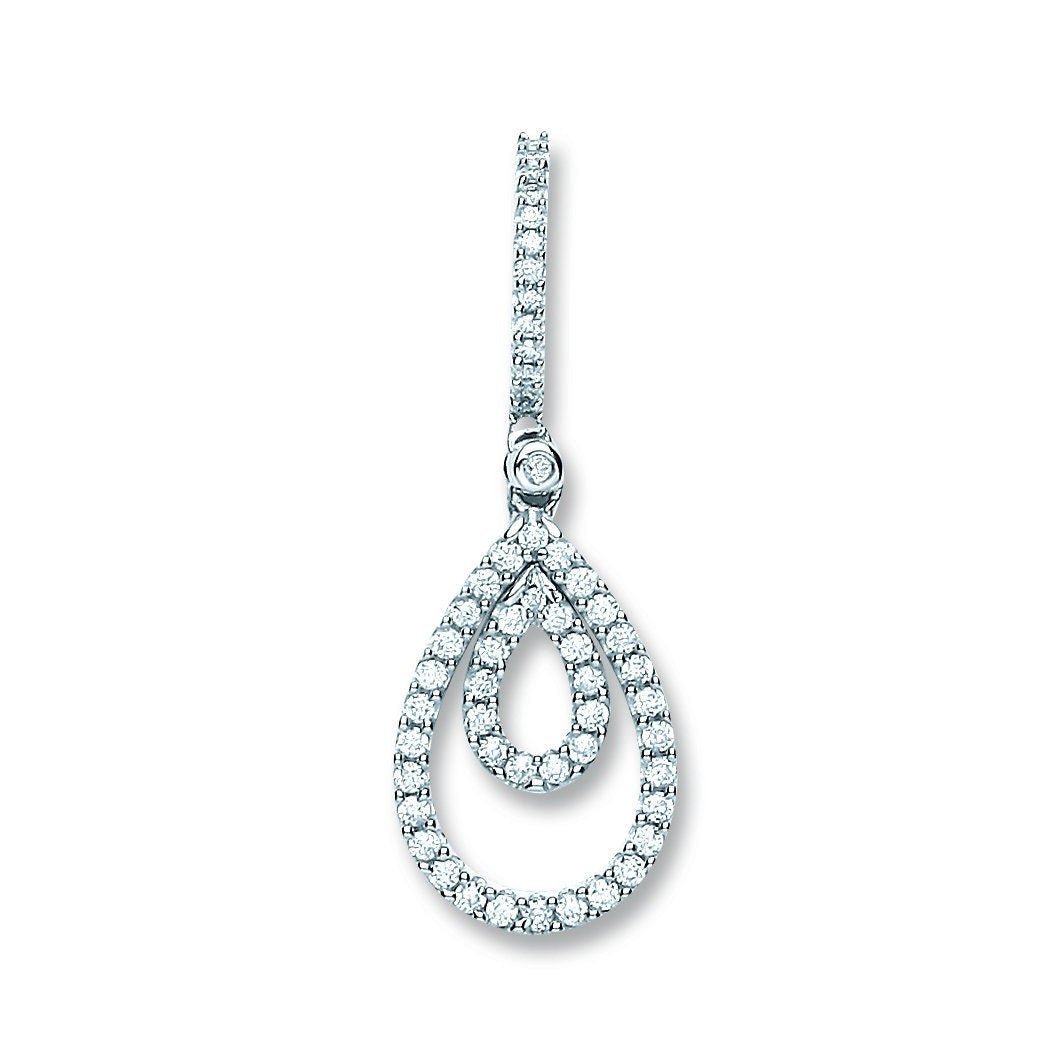 9ct White Gold Diamond Drop Pendant Necklace, 0.30ct Elegance, Contemporary 28mm Drop, Women's Must-Have, 16-20" Chain, Gift Box Included - Samuel Perry
