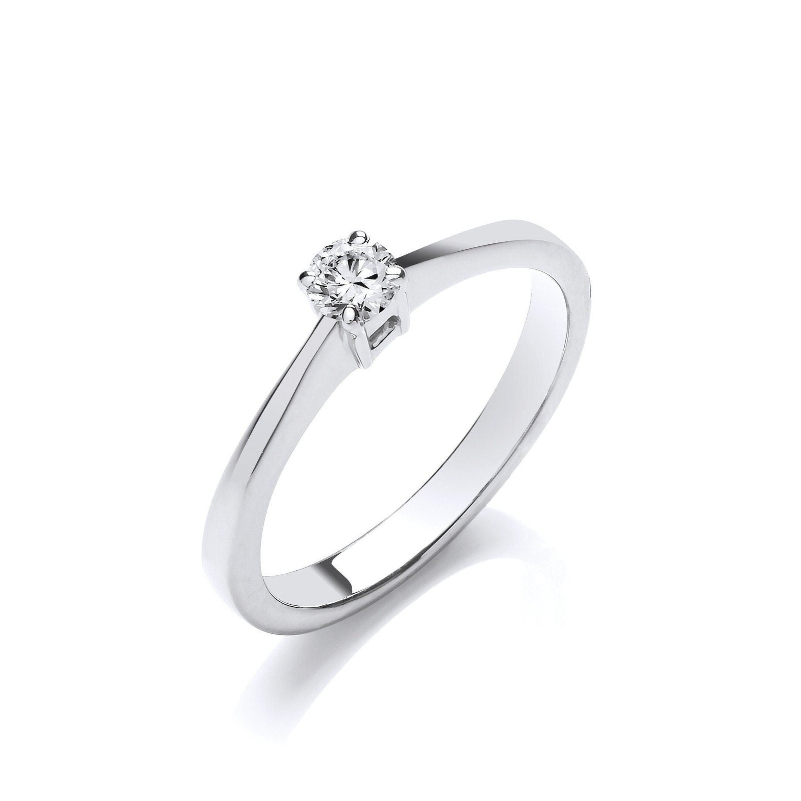 9ct White Gold Diamond Engagement Ring, Classic Tapered Elegance, 0.15ct, All Sizes - Samuel Perry