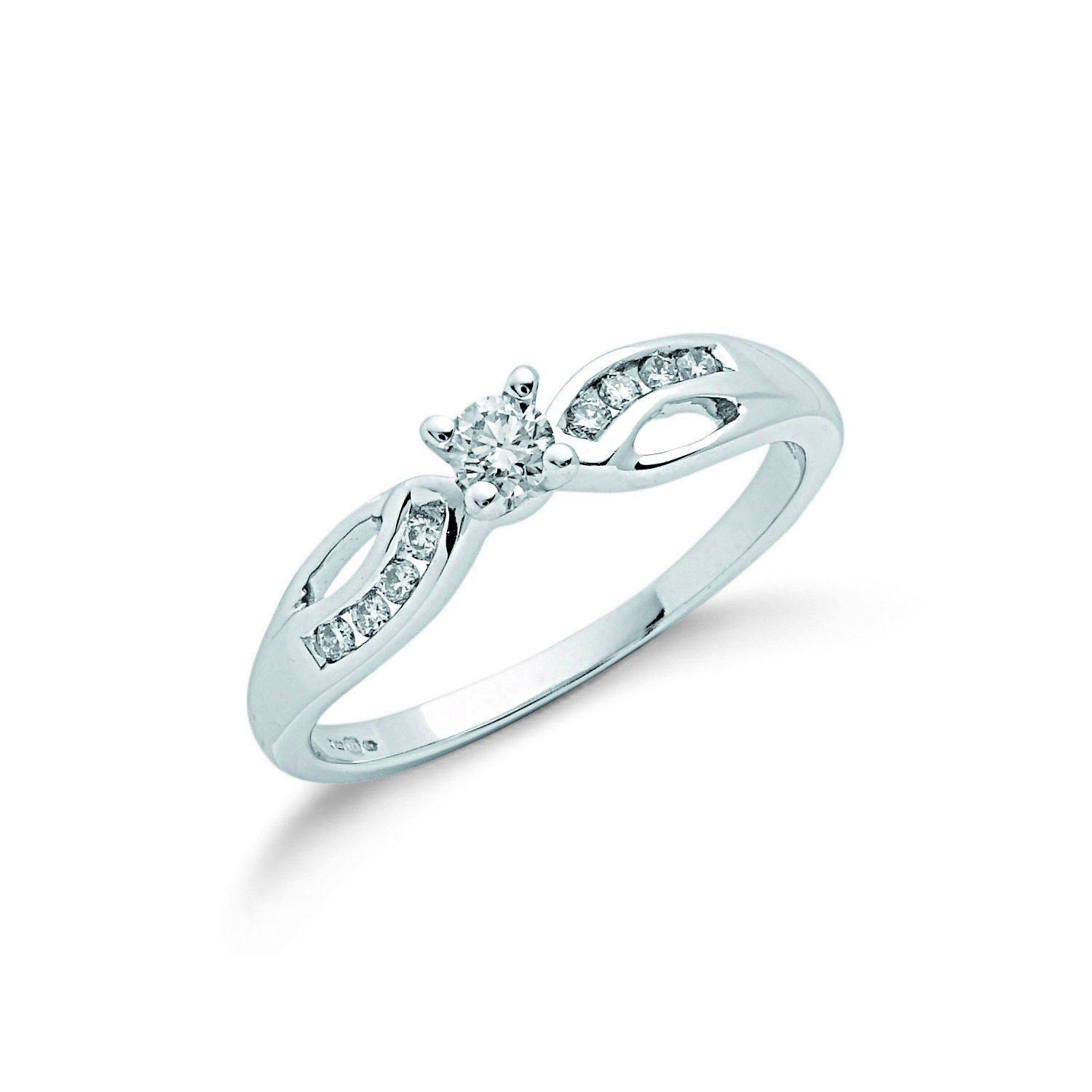 9ct White Gold Diamond Engagement Ring, Split Shank Sophistication, 0.26ct, All Sizes - Samuel Perry