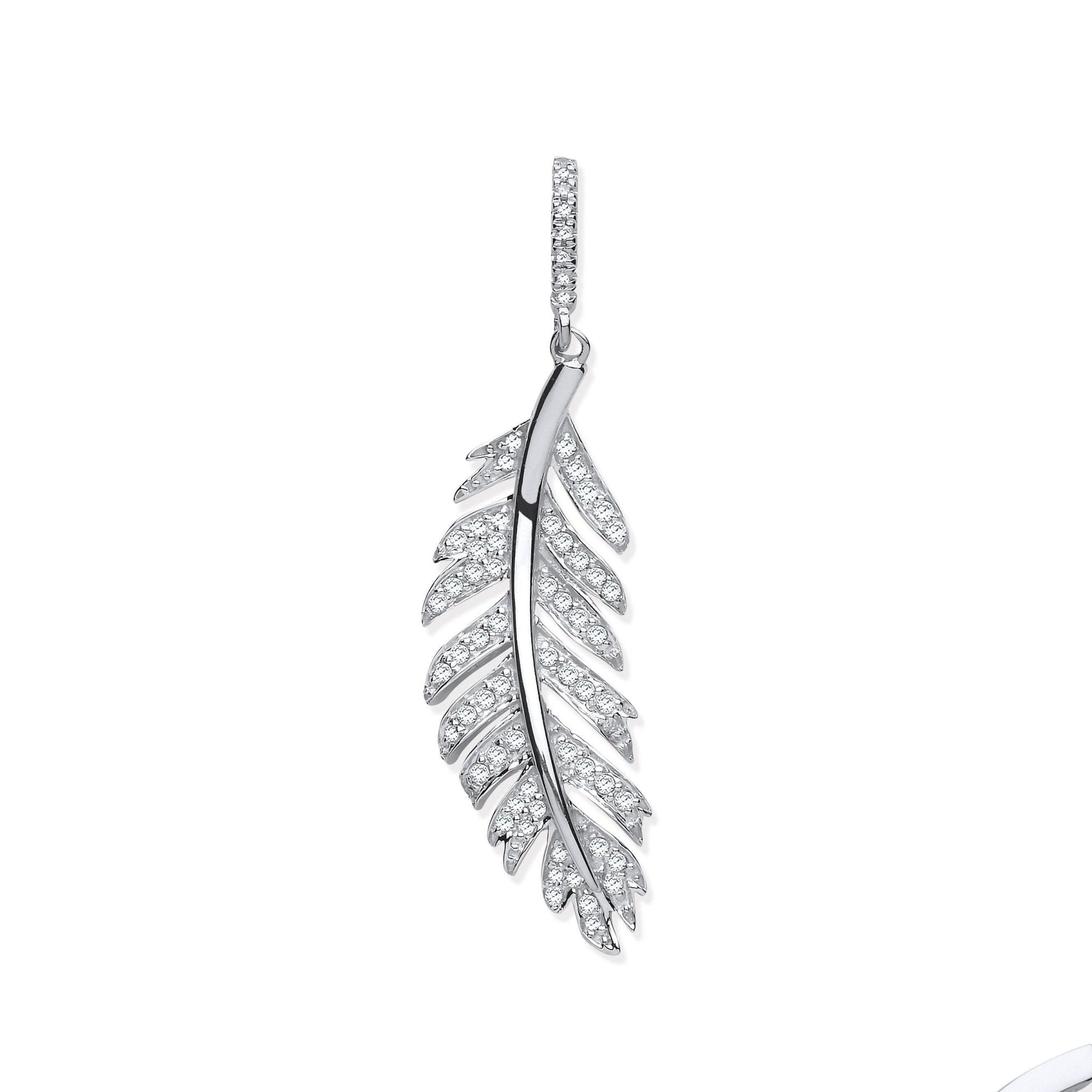 9ct White Gold Diamond Feather Pendant, 0.30ct Ethereal Elegance, Women's Treasure, 40mm, 16-20" Chain Option, Gift Box Included - Samuel Perry
