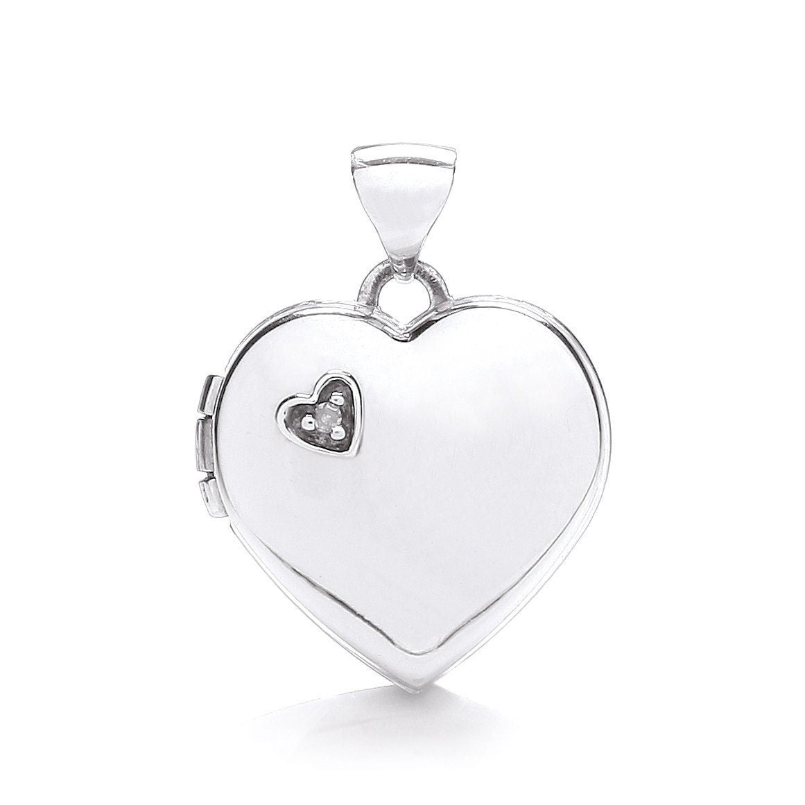 9ct White Gold Diamond Heart Locket Pendant, Radiant Keepsake, 21mm, Chain Length Options 16" - 20", Gift box included - Samuel Perry