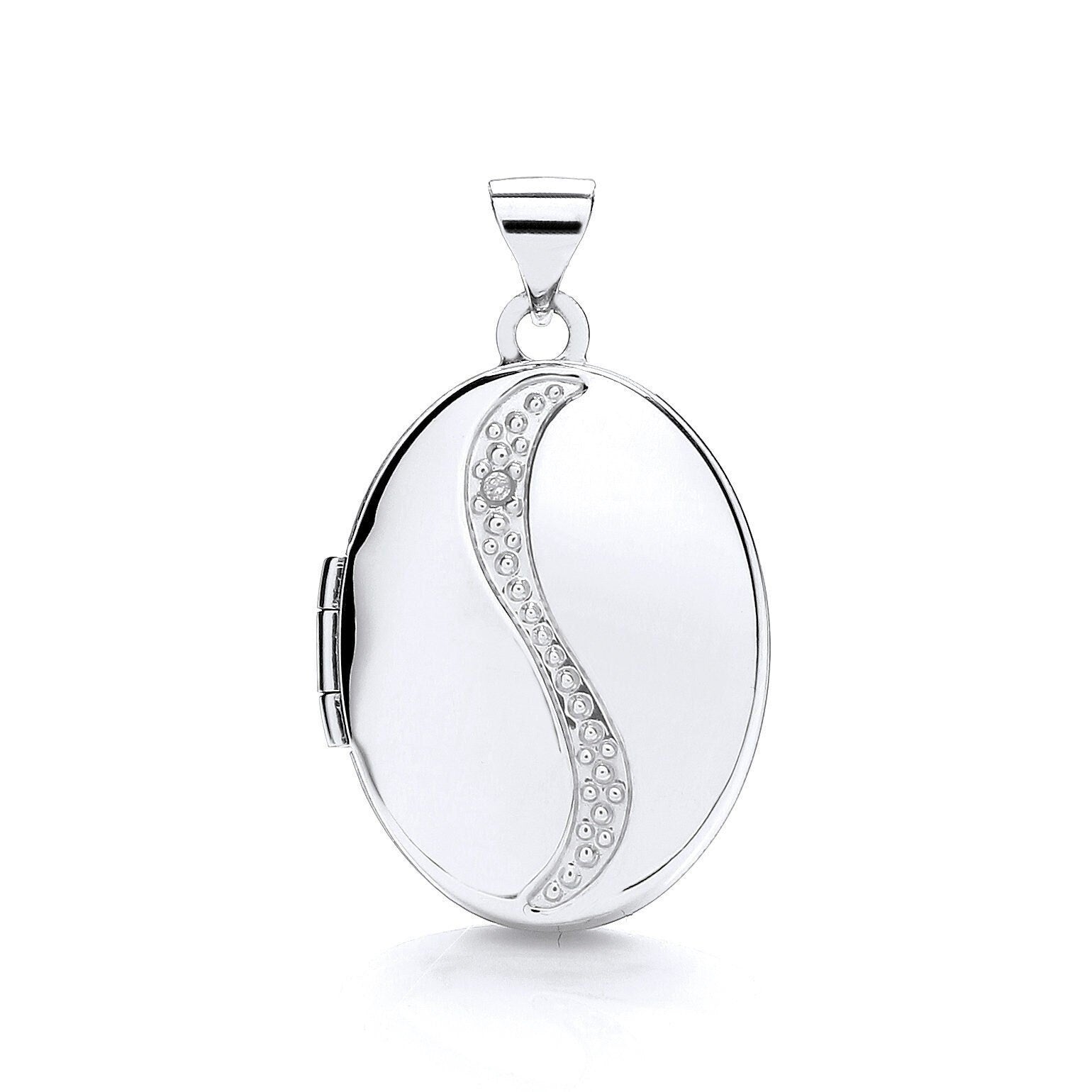 9ct White Gold Diamond Locket, Chic Oval Design, 28mm, Chain Options 16" - 20", Gift box included - Samuel Perry