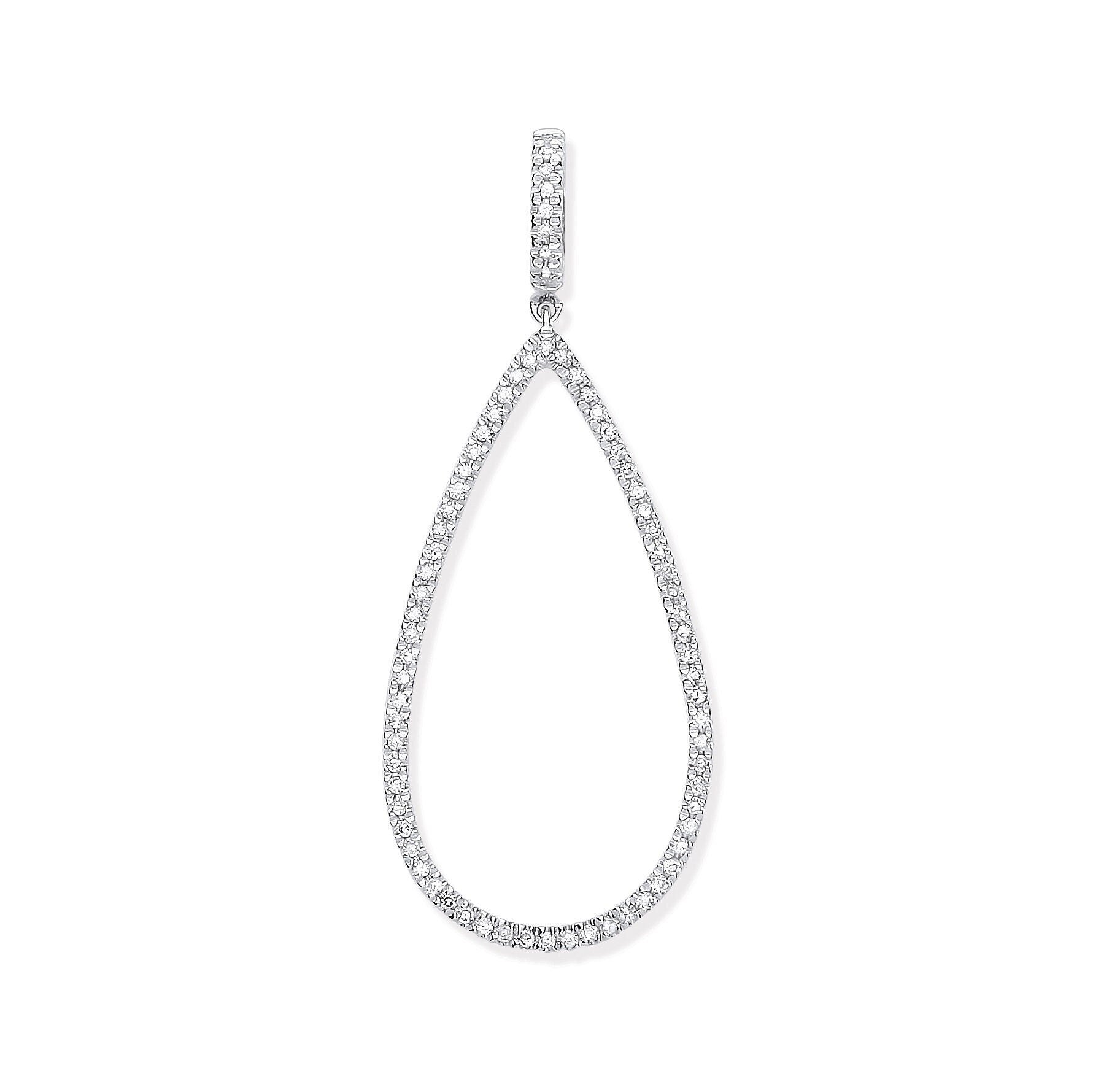 9ct White Gold Diamond Pear Drop Pendant, 0.23ct Glamorous Dangle, 42mm, 16-20" Chain Option, Gift Box Included - Samuel Perry