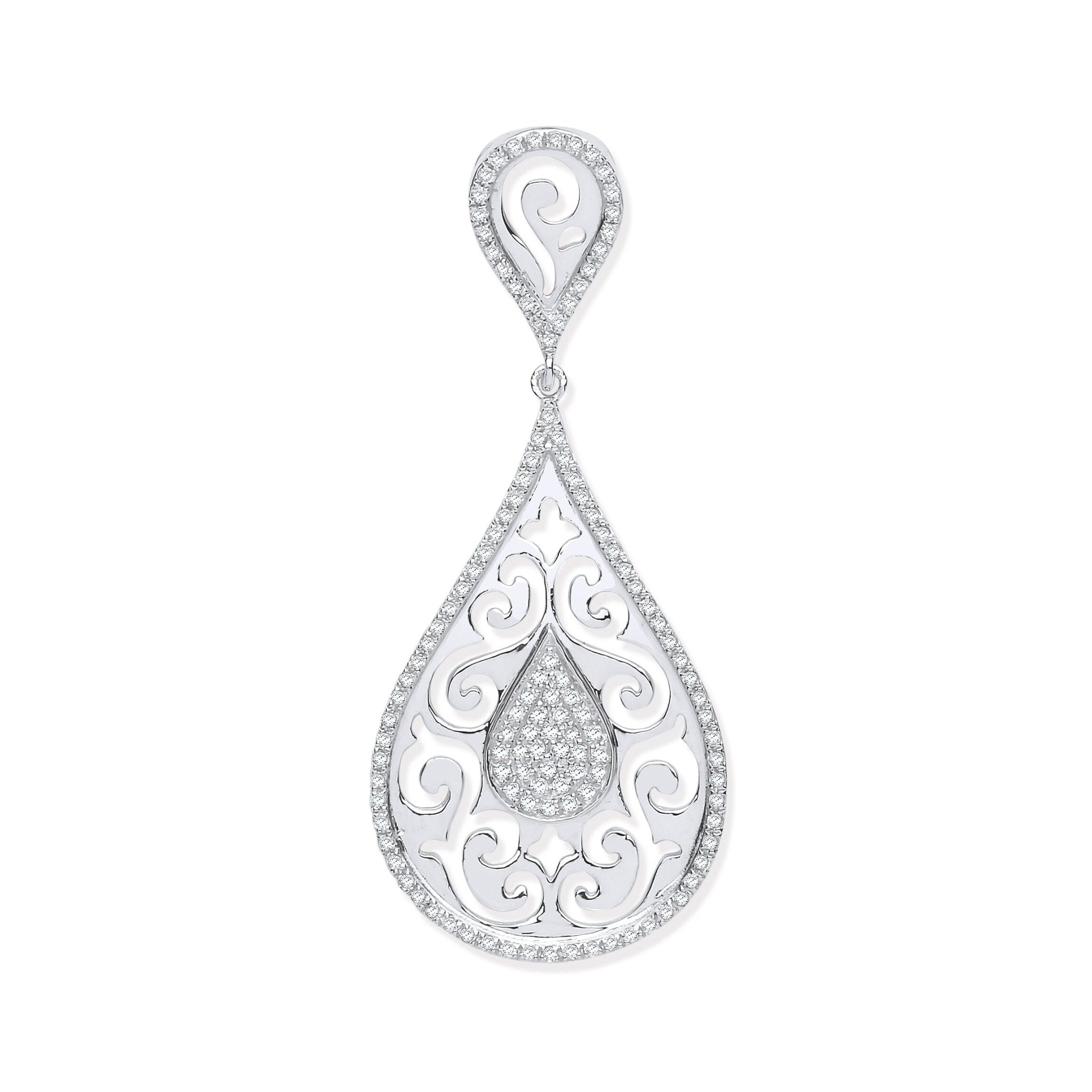 9ct White Gold Diamond Pear Pendant, 0.25ct Elegance Drop, Women's Glamour, 39mm, 16-20" Chain Option, Gift Box Included - Samuel Perry