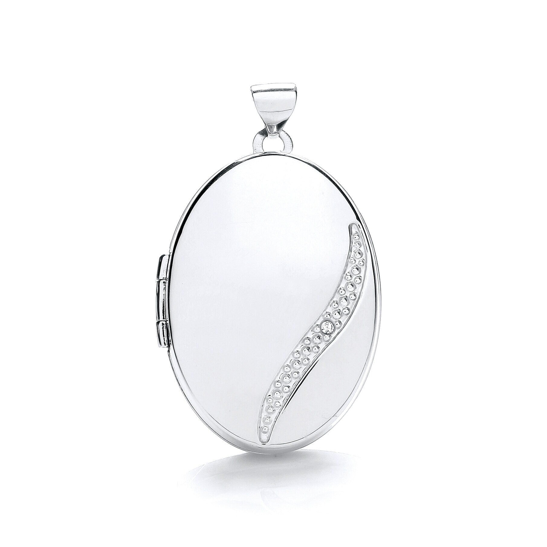 9ct White Gold Diamond Photo Locket Pendant, Women's Oval Shape, 33mm, 16" - 20", Premium Gift Box Included - Samuel Perry
