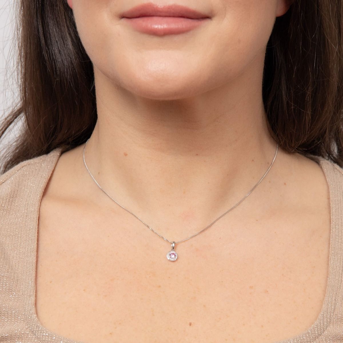 9ct White Gold Diamond & Pink Sapphire Pendant - Samuel Perry