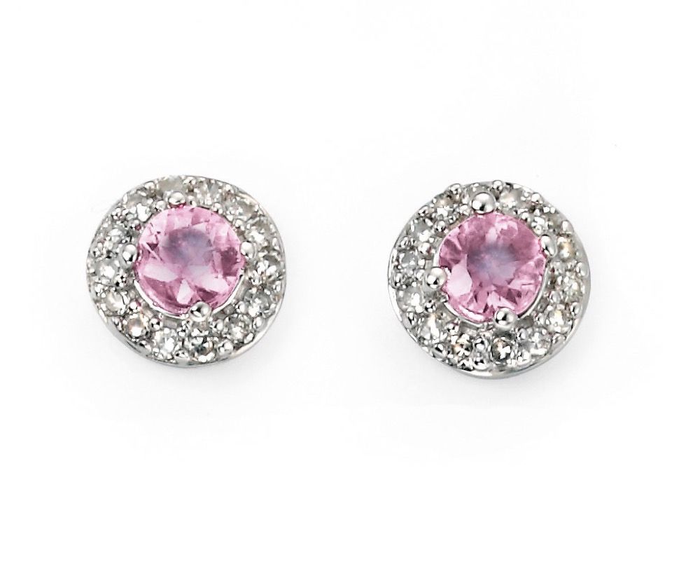 9ct White Gold Diamond & Pink Sapphire Stud Earrings - Samuel Perry