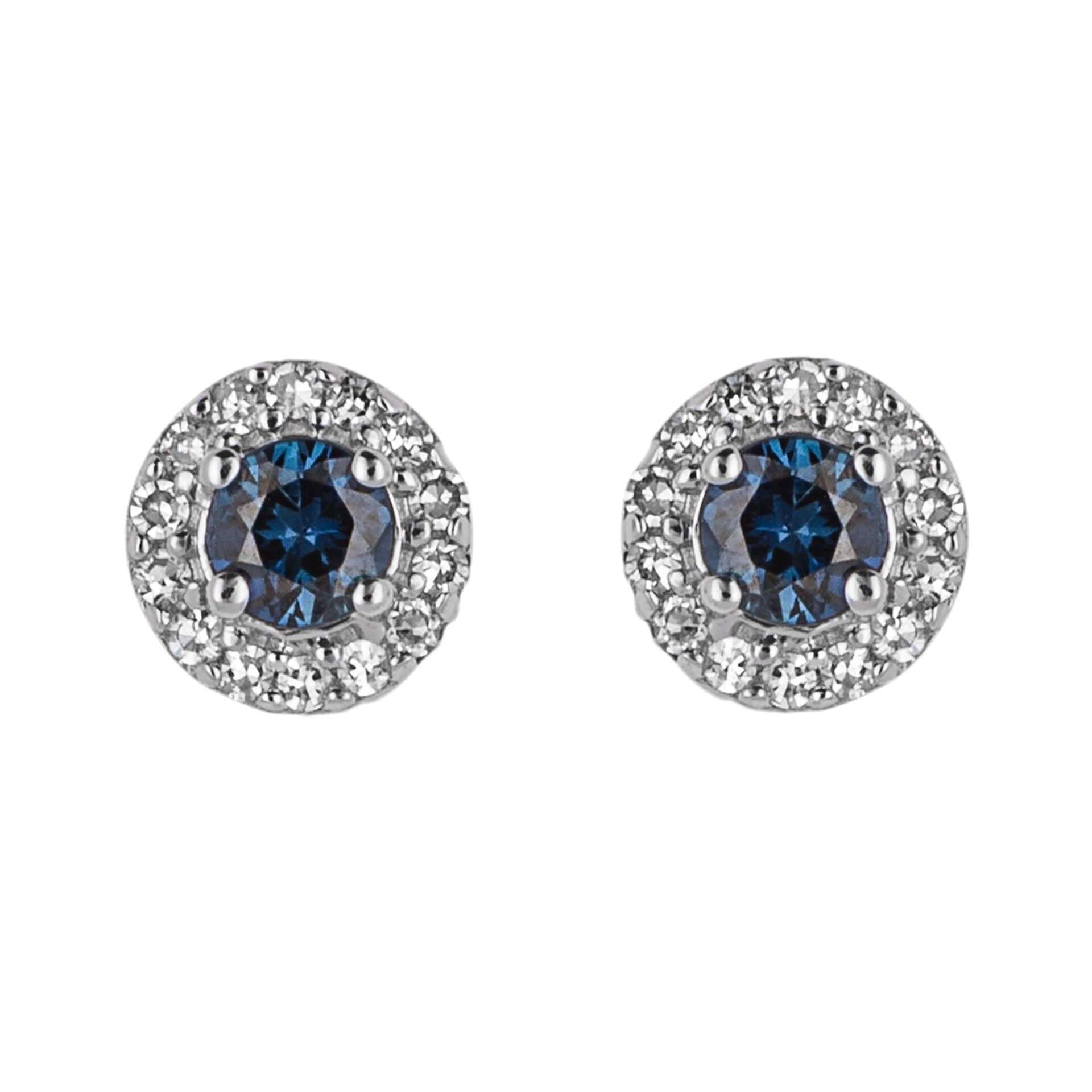 9ct White Gold Diamond Sapphire Round Earrings - Samuel Perry