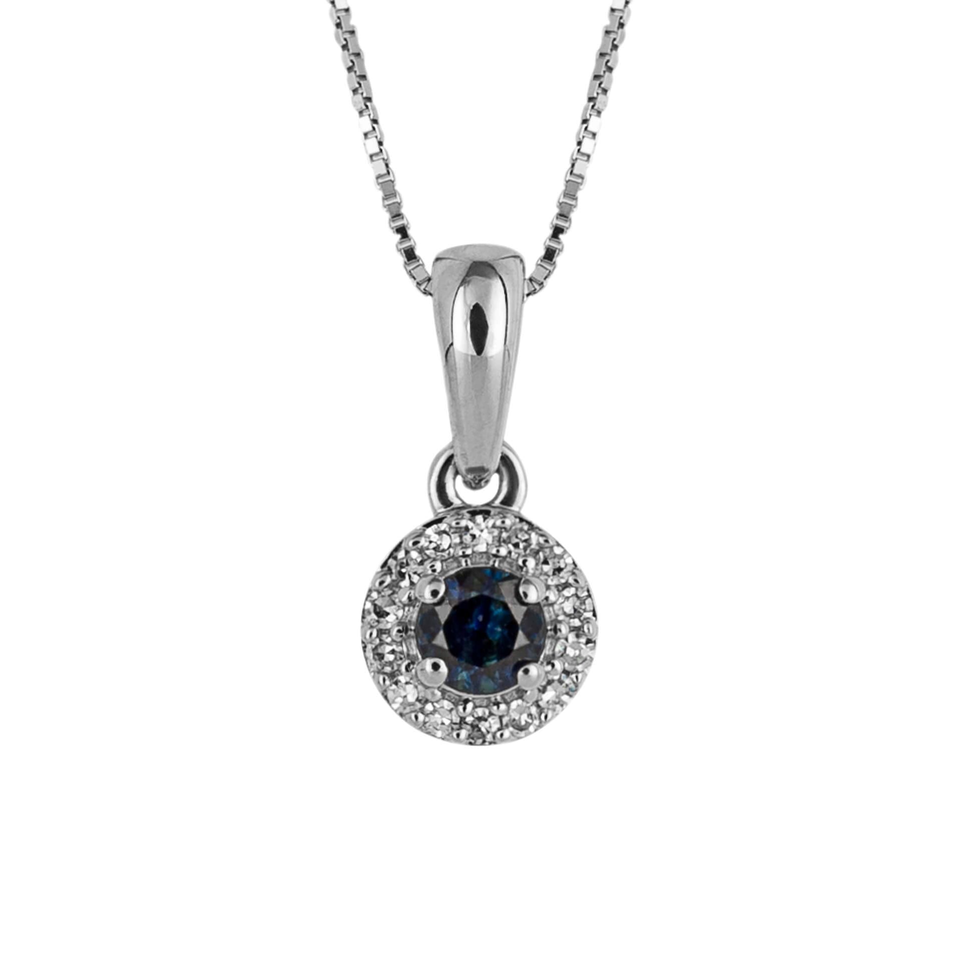 9ct White Gold Diamond Sapphire Round Pendant - Samuel Perry