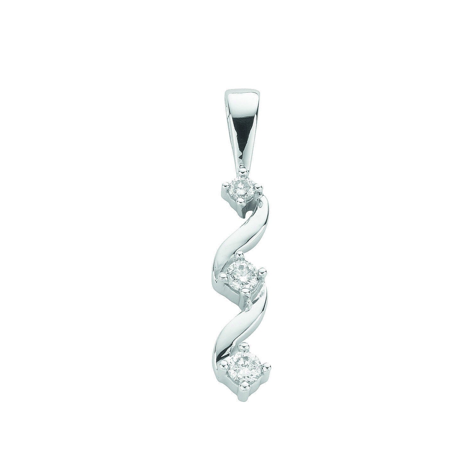 9ct White Gold Diamond Trilogy Pendant, 0.15ct Exquisite Elegance, Women's Statement, 23mm, 16-20" Chain Option, Gift Box Included - Samuel Perry