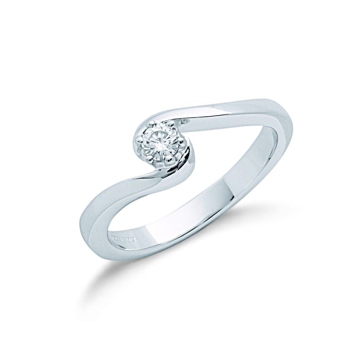 9ct White Gold Diamond Twist Engagement Ring, Timeless Classic, 0.15ct, All Sizes - Samuel Perry
