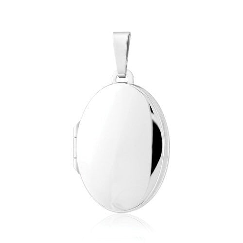 9ct White Gold Extra-Large Oval Locket, Statement Elegance, 44mm, Chain Options 16" - 20", Gift box included - Samuel Perry
