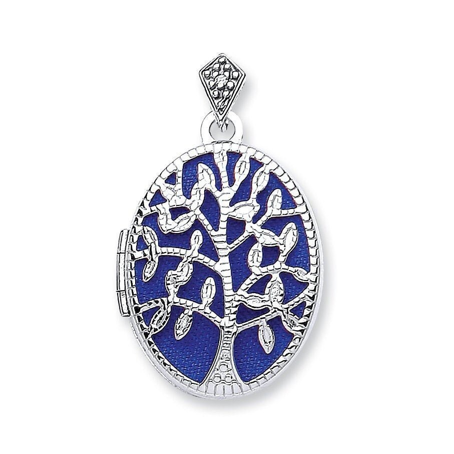 9ct White Gold Family Tree Oval Locket, Cherished Memories, 29mm, Chain Options 16" - 20", Gift box included - Samuel Perry