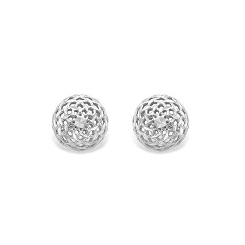 9ct White Gold Filligree Stud Earrings, Ethereal Design, 8mm, 1.20g, Gift box included - Samuel Perry