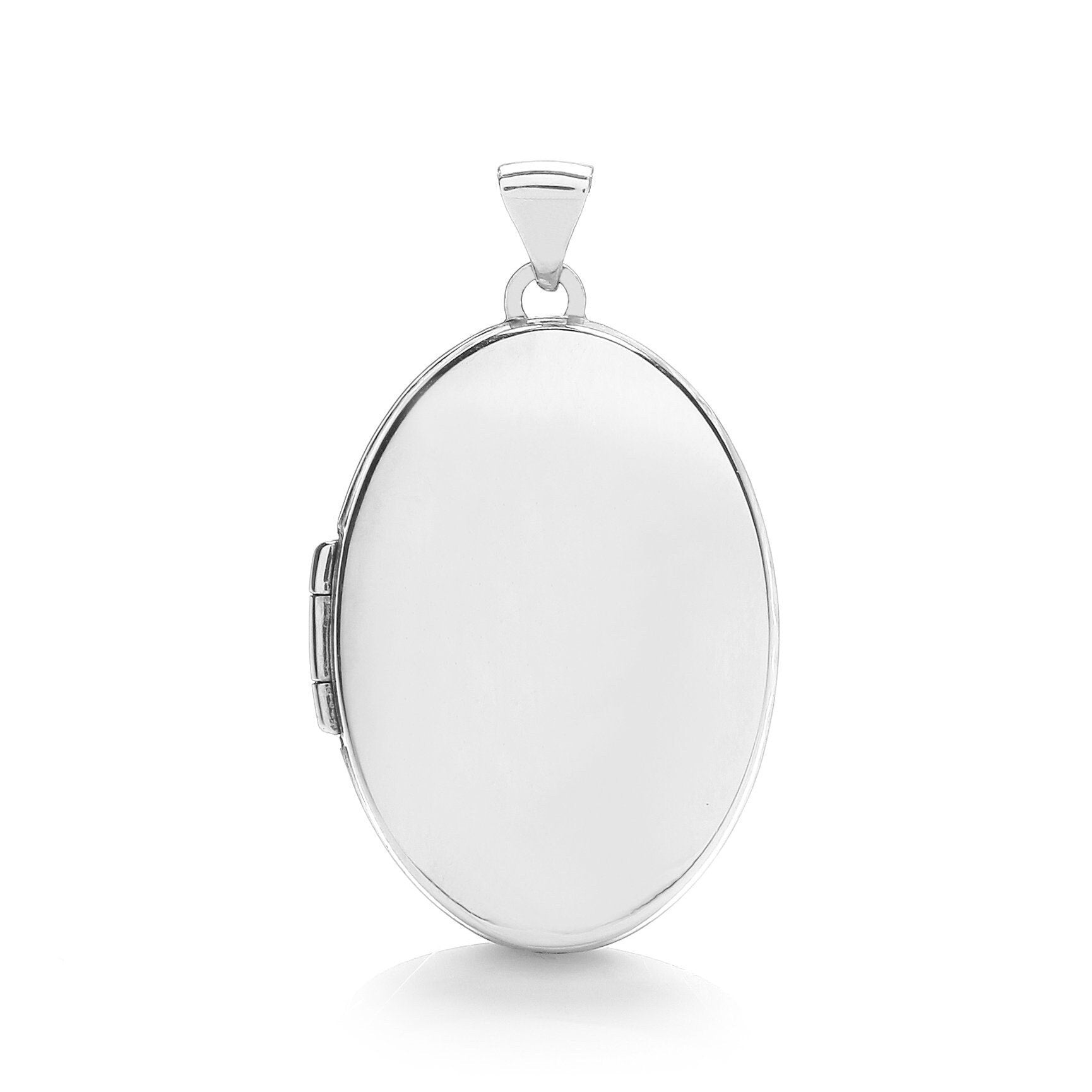 9ct WHITE GOLD Locket Pendant Women's Extra Large Oval Shape 44mm 16" - 20" GIFT Box - Samuel Perry