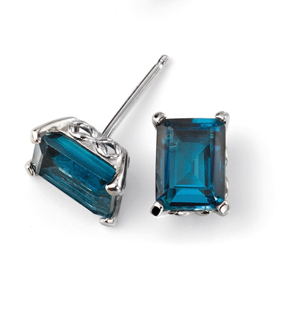 9ct White Gold London Blue Topaz Stud Earrings - Samuel Perry
