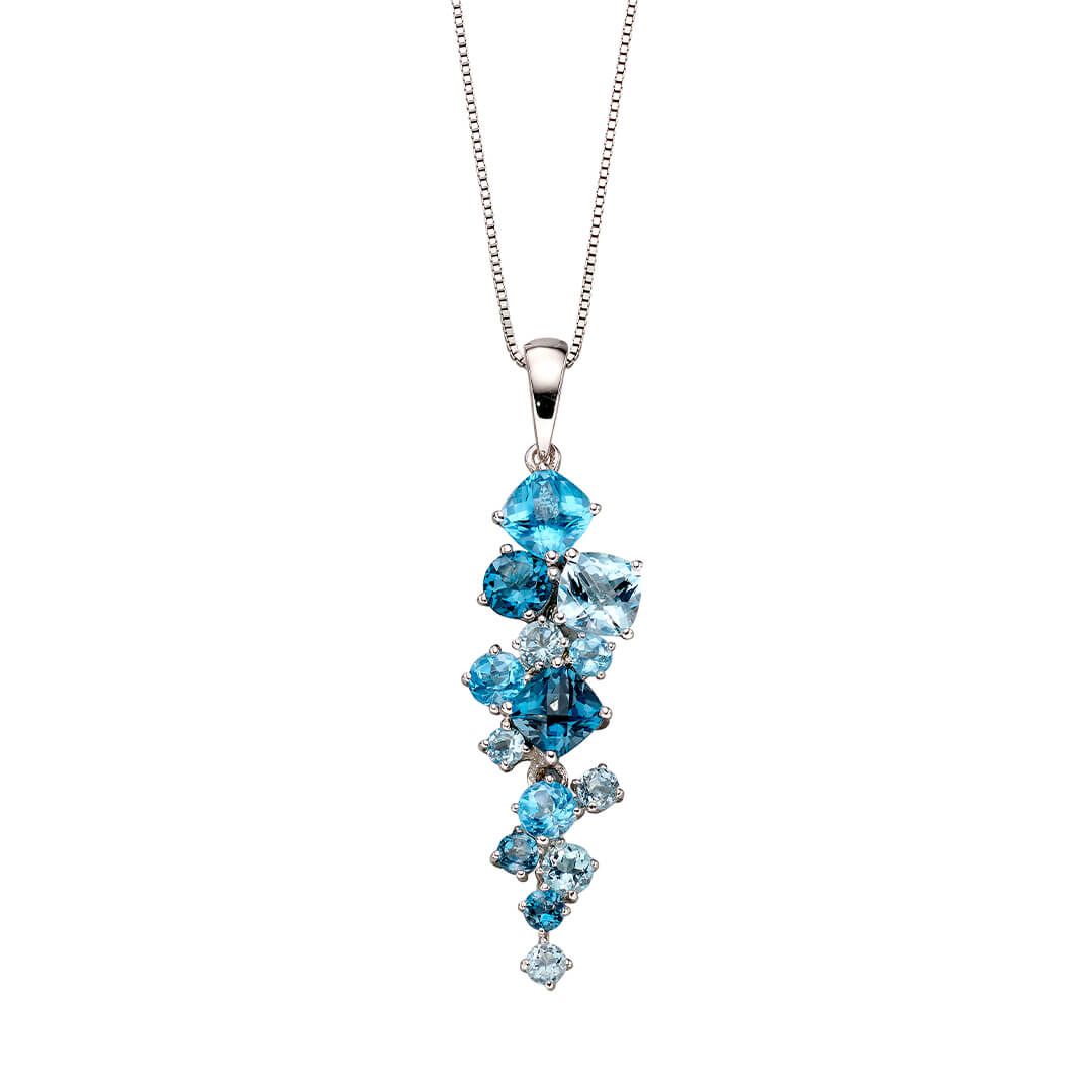9ct White Gold Multi Blue Topaz Cluster Pendant - Samuel Perry