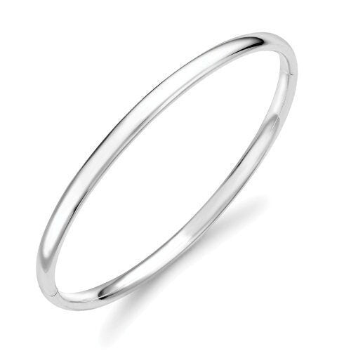 9ct White Gold Oval Bangle, Hinged Solid Aesthetic, 4mm, 19.20g, Gift Box Included - Samuel Perry