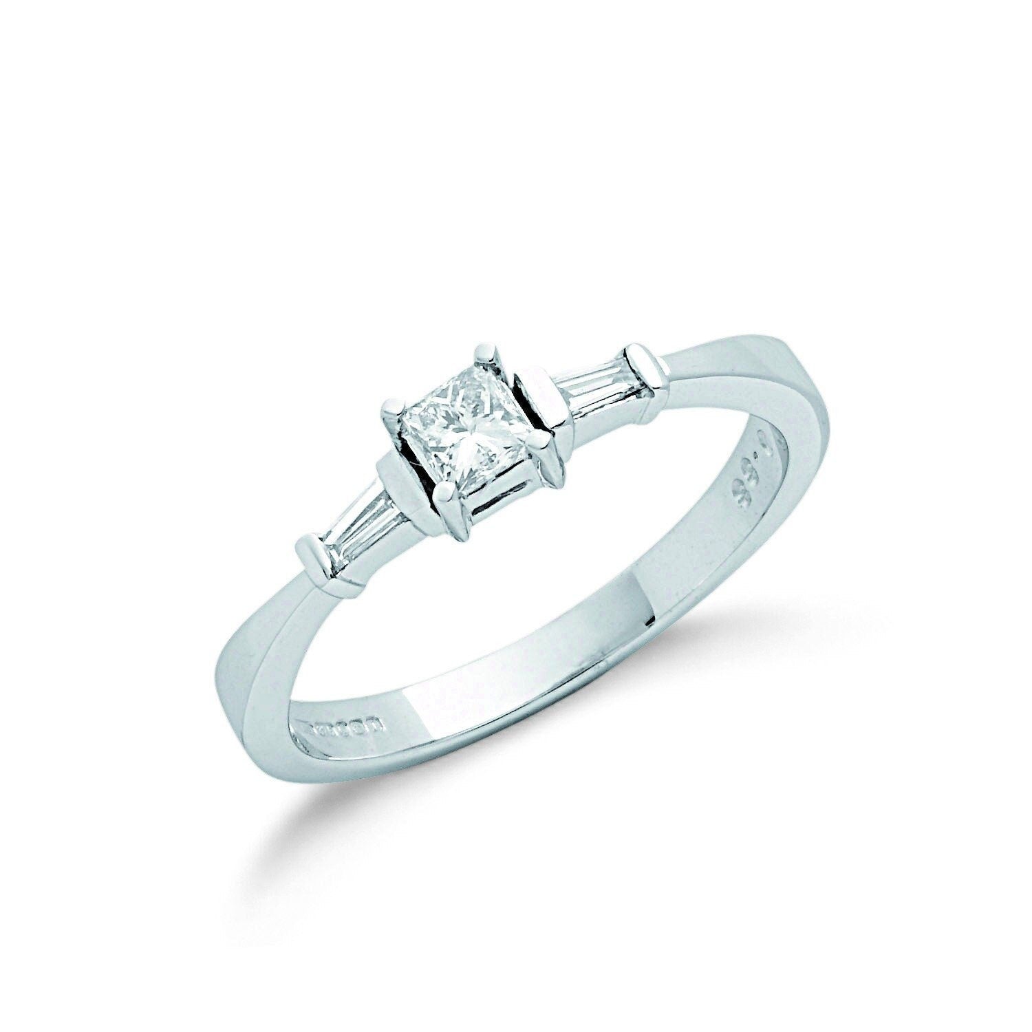9ct White Gold Princess & Baguette Diamond Engagement Ring, Modern Flair, 0.33ct, All Sizes - Samuel Perry