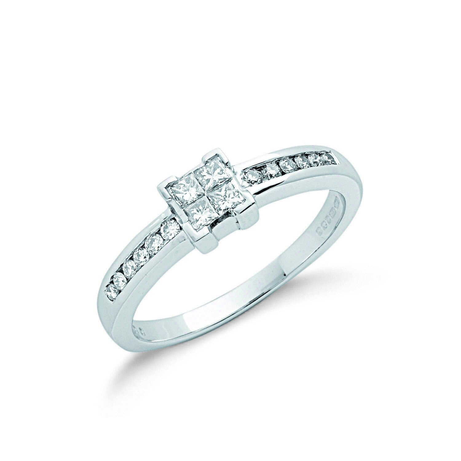 9ct White Gold Princess Cut Diamond Cluster Engagement Ring, Modern Brilliance, 0.33ct, All Sizes - Samuel Perry