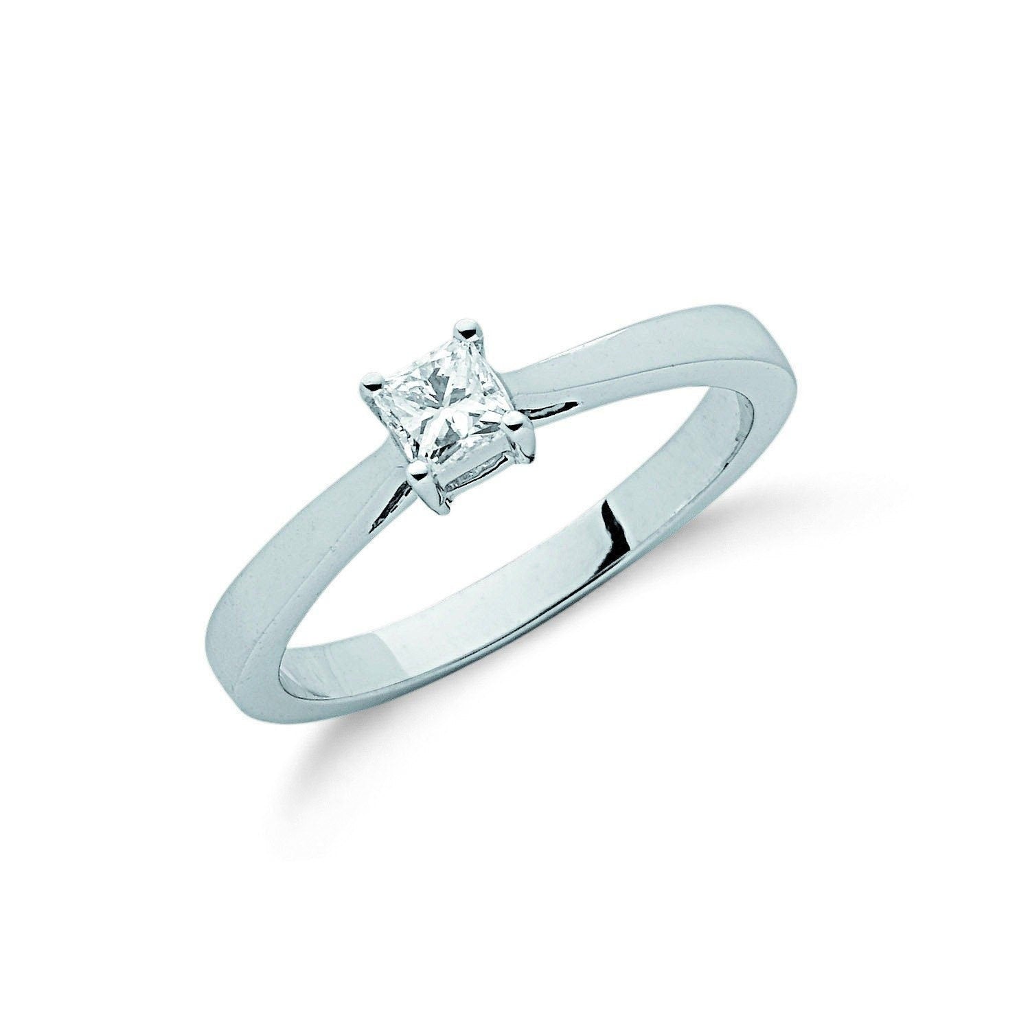 9ct White Gold Princess Cut Diamond Engagement Ring, Classic Solitaire, 0.25ct, All Sizes - Samuel Perry