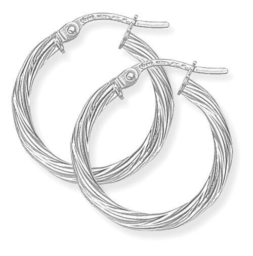 9ct White Gold Round Creole Earrings, Twisted Glamour, 20mm, 0.90g, Gift Box Included - Samuel Perry