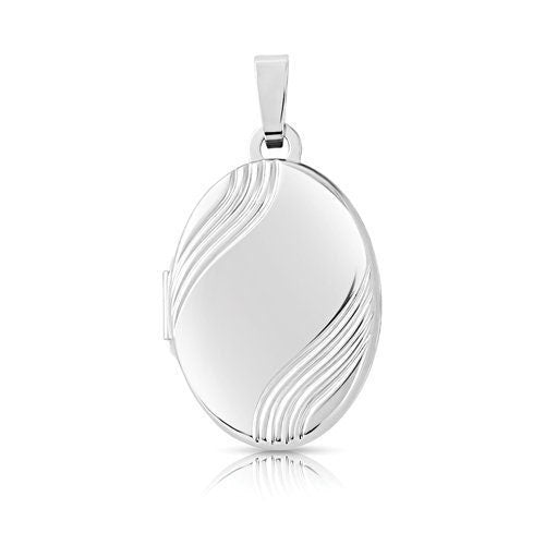 9ct White Gold Sleek Oval Locket for Women, Modern Style, 18mm, 18" Chain, Gift box included - Samuel Perry