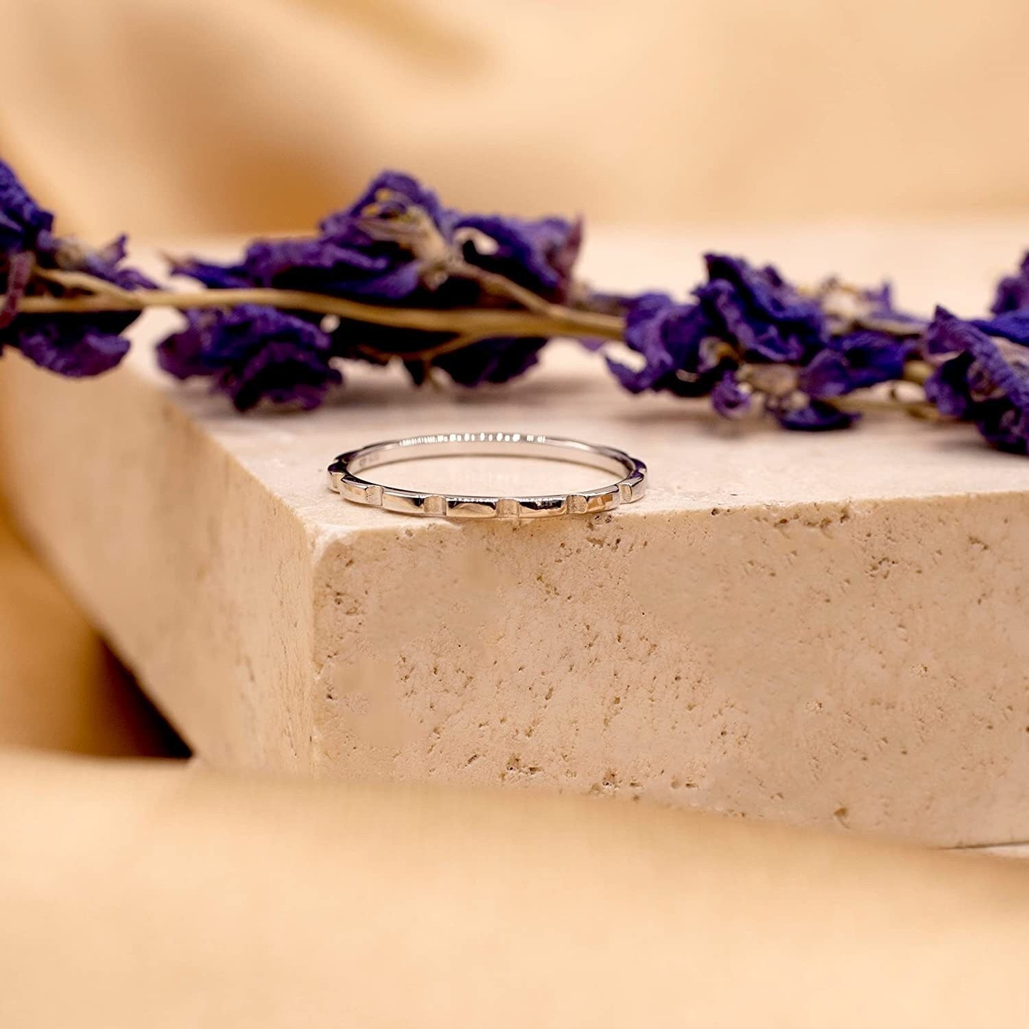 9ct White Gold Stacking Ring, Chic Brick Stack Design, 1.5mm, Gift Box Included - Samuel Perry