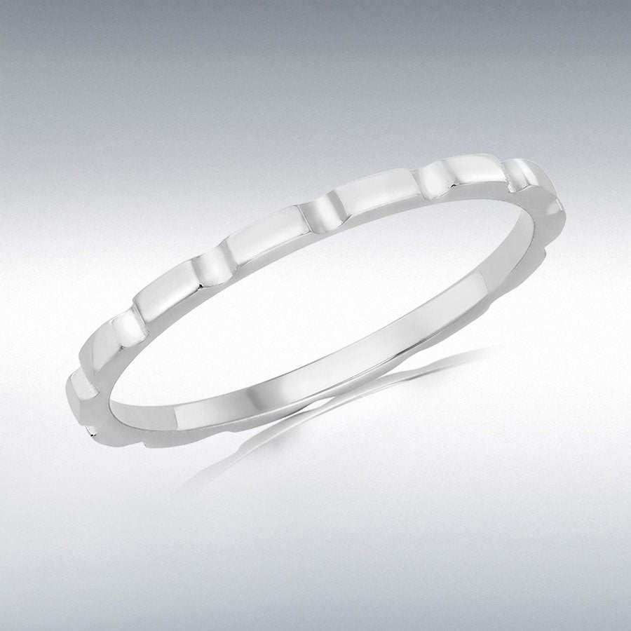 9ct White Gold Stacking Ring, Chic Brick Stack Design, 1.5mm, Gift Box Included - Samuel Perry