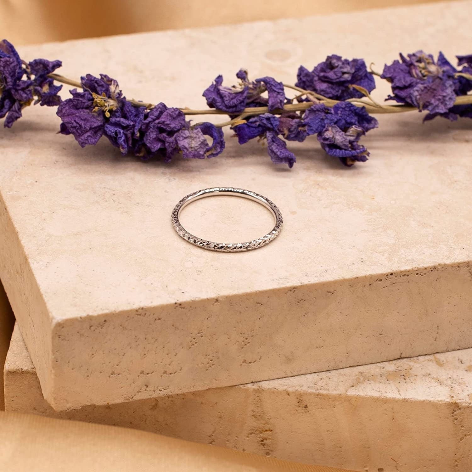 9ct White Gold Stacking Ring, Radiant Diamond Cut, 1.5mm, Gift Box Included - Samuel Perry