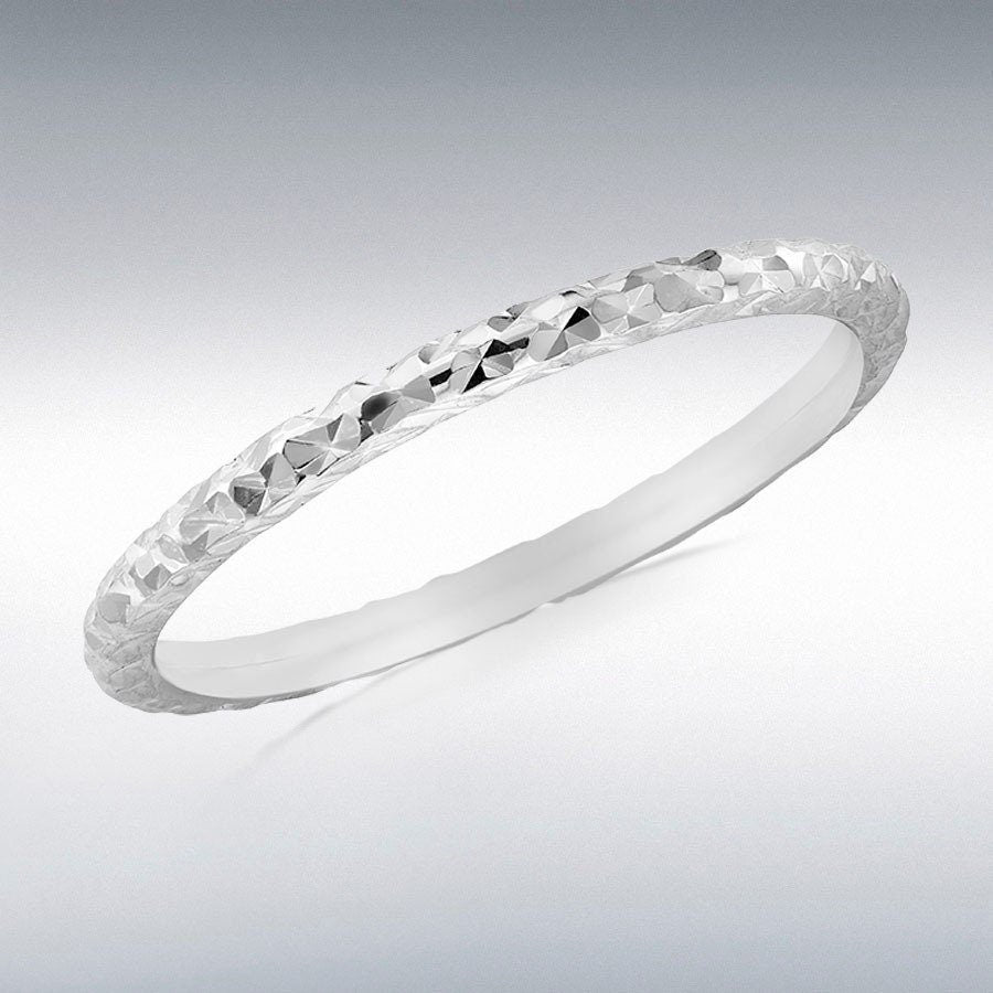 9ct White Gold Stacking Ring, Radiant Diamond Cut, 1.5mm, Gift Box Included - Samuel Perry