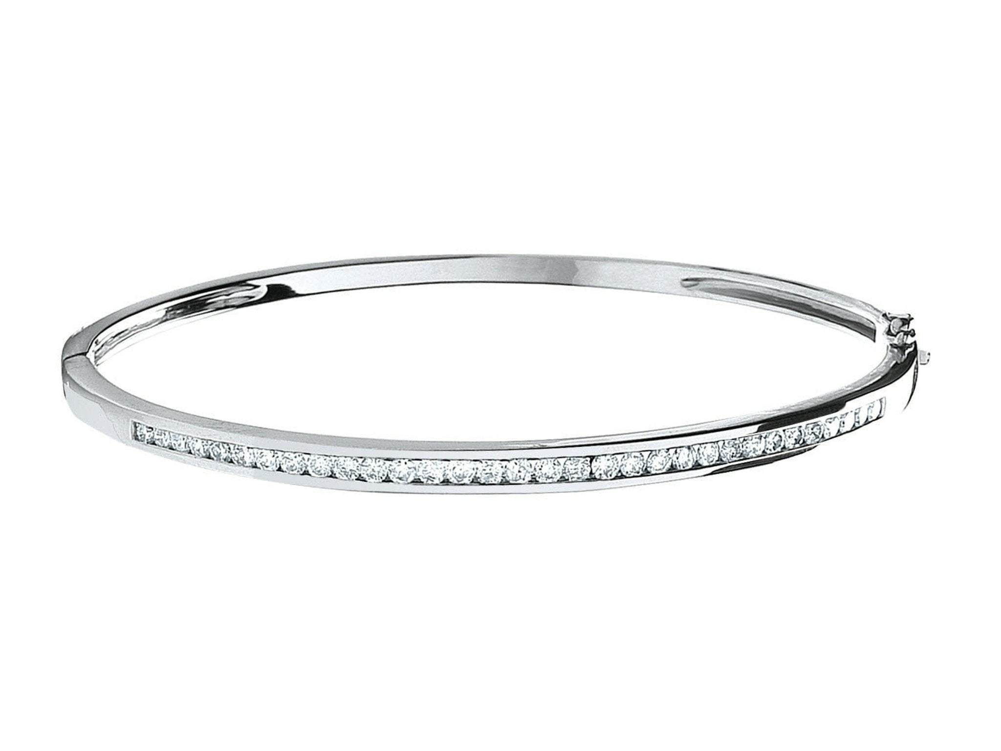 9ct White Gold Women's Diamond Bangle Bracelet, Channel Set Style, 1.00ct, 3.5mm, Luxurious Gift Box Included - Samuel Perry