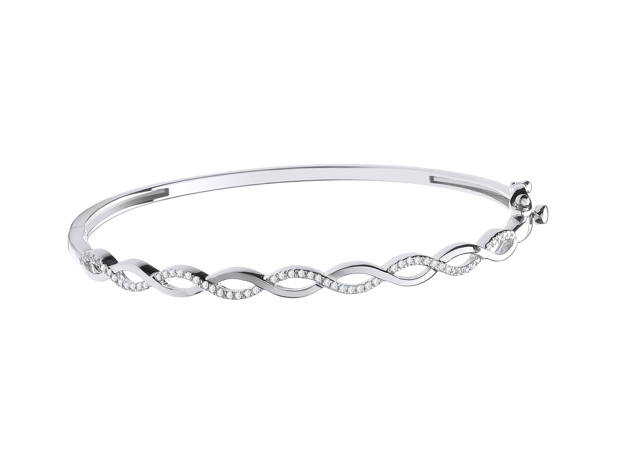9ct White Gold Women's Diamond Bangle Bracelet, Entwined Style, 0.33ct, 4.5mm, Beautiful Gift Box Included - Samuel Perry