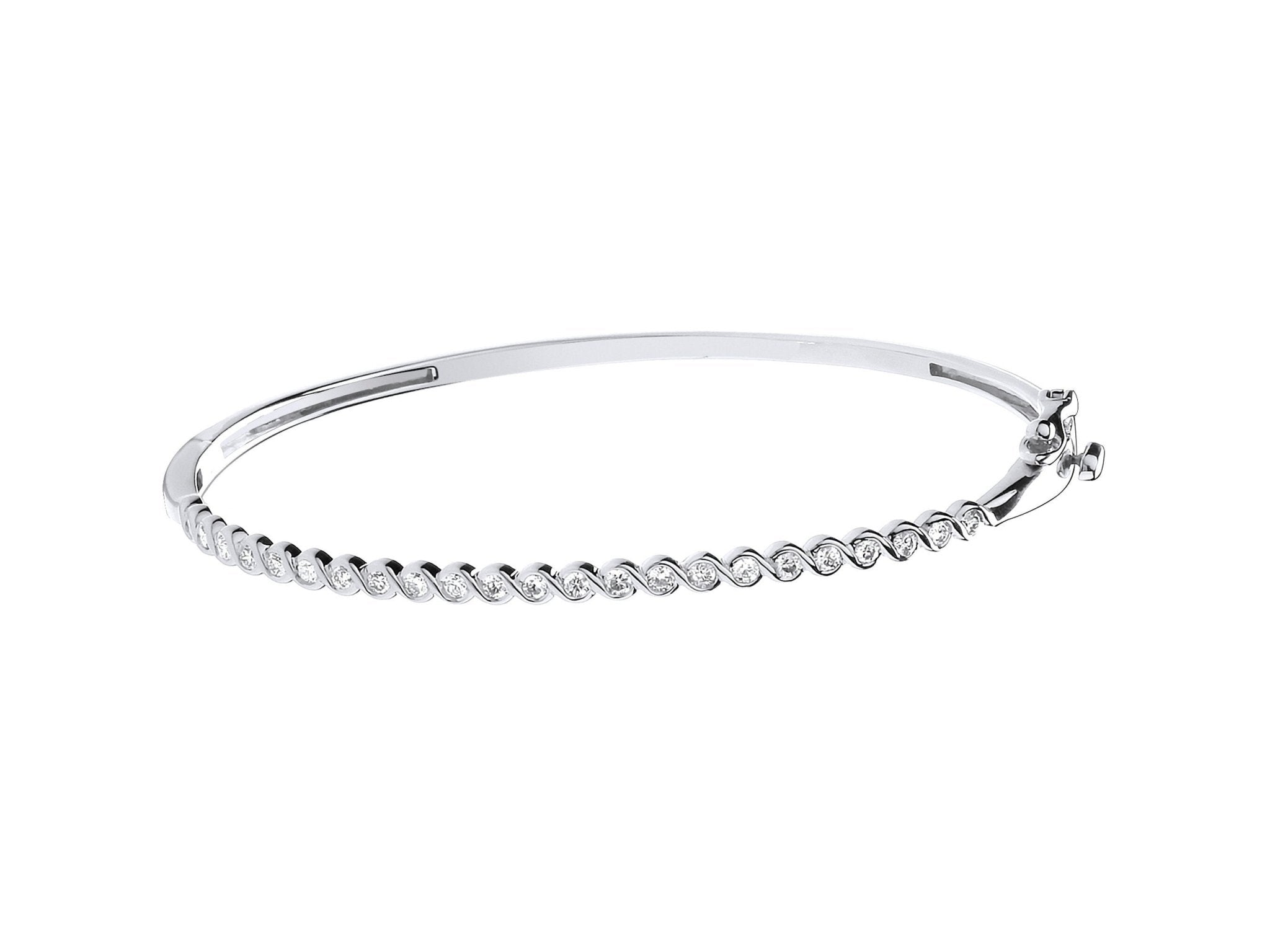 9ct White Gold Women's Diamond Bangle Bracelet, Rubover Style, 0.50ct, 3mm, Luxury Gift Box - Samuel Perry