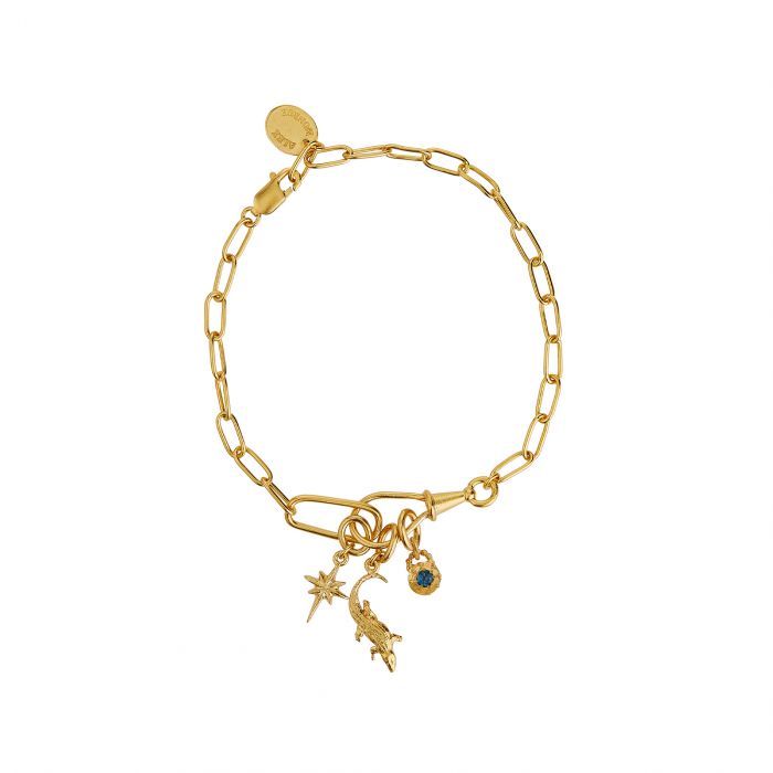 Alex Monroe Sterling Silver GP Crocodile Amulet Linked Chain Bracelet - Samuel Perry