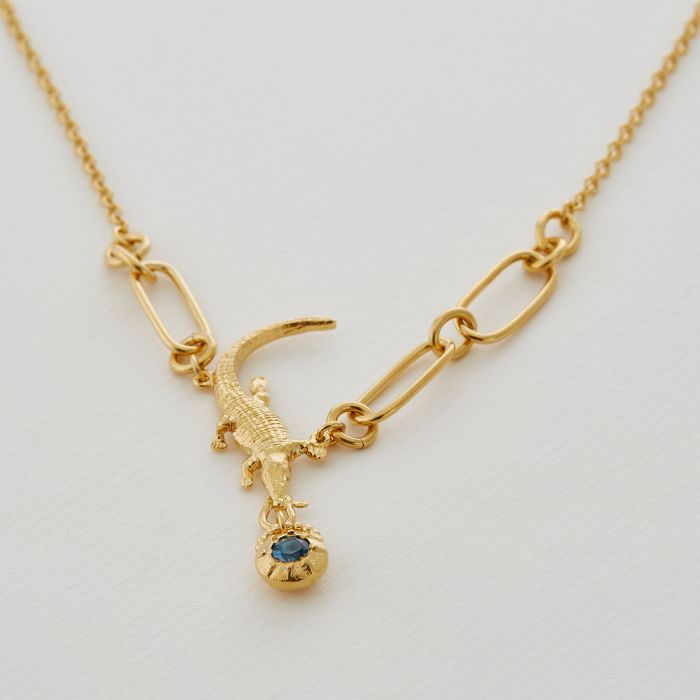 Alex Monroe Sterling Silver GP Crocodile Amulet Linked Chain Necklace - Samuel Perry