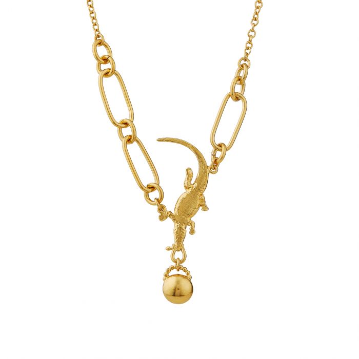 Alex Monroe Sterling Silver GP Crocodile Amulet Linked Chain Necklace - Samuel Perry